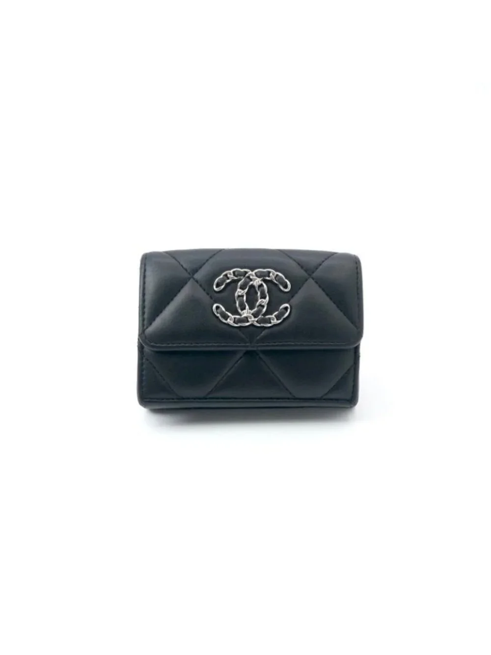 Chanel 19 Wallet Trifold Mini Black Silver Red CC Logo Small